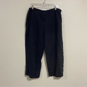 Flax Pants Women’s Size Medium Black Linen Buckle Wide Leg Crop Pant